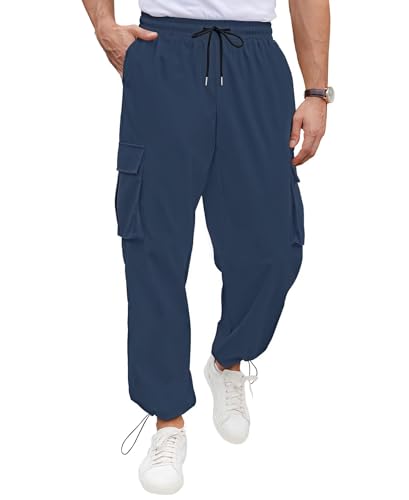 QUEZHU Cargohose Herren Jogginghosen Cargo Hosen für Männer Baggy Chino Sporthose Stretch Elastische mit Gummizug Freizeithose mit 5 Taschen Marine Blau XL von QUEZHU