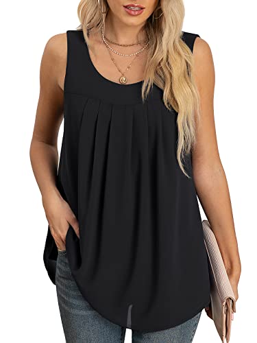 QUEZHU Damen Sommer Ärmellos Chiffon Tank Tops Blusen Flowy Double Layers Tunika Tank Shirts, Schwarz, XX-Large von QUEZHU