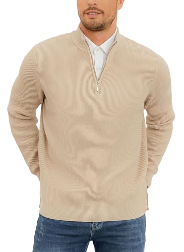 QUEZHU Troyer Herren Stehkragen Pullover Half Zip Langarm Freizeit Solid Rollkragenpullover Feinstrick Winter Warm Basic Pulli Herren Turtleneck Sweater Khaki XXL QUEZHU Troyer Herren Stehkragen Pullover Half Zip Langarm Freizeit Solid Rollkragenpullover Feinstrick Winter Warm Basic Pulli Herren Turtleneck Sweater Khaki XXL von QUEZHU