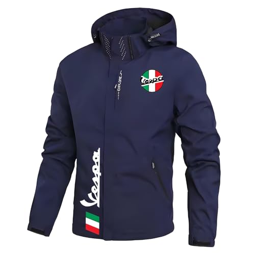 QUIBLO Herbstjacke wasserfest V.e.s.p.a, Herren Stehkragen Casual Jacke, Der Hut kann zerlegt werden, Freizeitjacken im Frühjahr und Herbst, Retro(Dark Blue,2XL) von QUIBLO