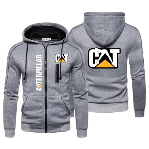 Hoodie Jacke Herren mit Kapuze in Bekleidung Ca.TER-Pillar, Slim Fit Langarm Kapuzenjacke Sweatjacke, Street Style Sportjacke Hoodies, Kapuzenjacke(Grey_XL) von QUIFUN