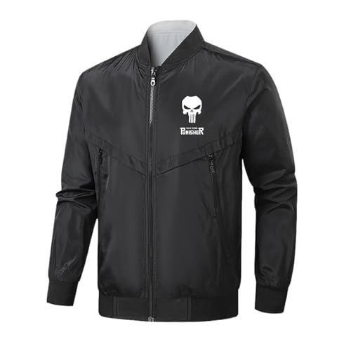 QUIFUN Aviator Jacke Herren Pun.ish-er Beidseitig Tragbar, Übergangsjacke Herbstjacke, Frühlingsjacke Cargo Jacke Militär, Cargojacke(Black_3XL) von QUIFUN