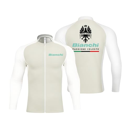 QUIFUN Herren Radtrikot Bi-anc-hi, Fahrradtrikot Herren Langarm Radtrikot, Geeignet für Fitness-Übung Wandern, Fahrradanzug(Light Khaki,XXL) von QUIFUN