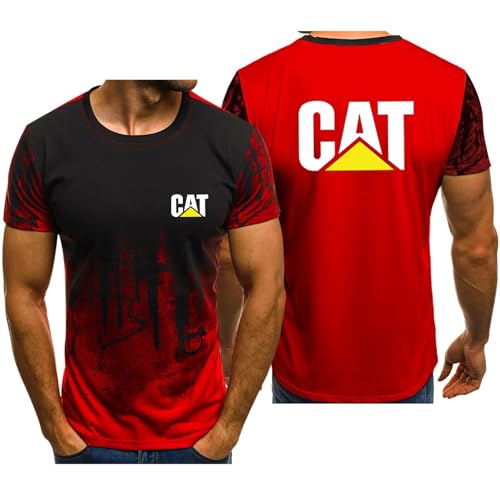 Sport Tshirts Herren Ca.TER-Pillar, Loser Passform Sommer Herren T-Shirt, Atmungsaktives Laufshirt Sportshirt, Sport Kurze Ärmel(Red,4XL) von QUIFUN