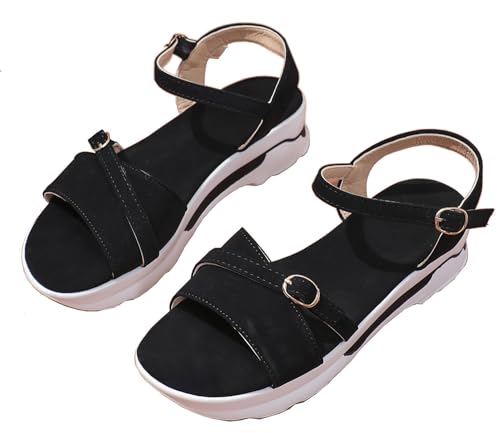 QUINTO Damen Sommer Sandalen 2024 Plateau Sandalen Keilabsatz Lässige Strandschuhe Plus Size Damen Sandalen,Schwarz,37 von QUINTO