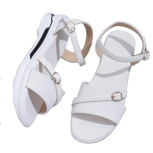 QUINTO Damen Sommer Sandalen 2024 Plateau Sandalen Keilabsatz Lässige Strandschuhe Plus Size Damen Sandalen,Weiß,38 von QUINTO