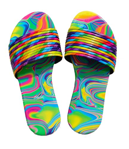 QUINTO Flache Slide-Sandalen für Damen - Modefarbe Slip On Flache Sandalen Lässige Sommerschuhe,Blau,37 von QUINTO