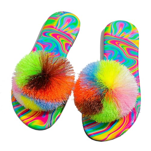 QUINTO Flache Slide-Sandalen für Damen - Modefarbe Slip On Flache Sandalen Lässige Sommerschuhe,Color,37 von QUINTO