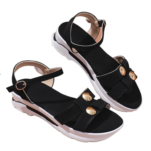 QUINTO Keilsandalen für Frauen, Damen Plateau Keilsandalen Offene Zehe Knöchelriemen Schnalle Plateausandalen Lässige Sommerkleid Schuhe,Schwarz,36 von QUINTO