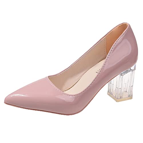 Frauen Freizeitschuhe Mode Frühling und Sommer Neues Muster Einfache Solide Spitzschuh Quadratische Ferse Bequeme High Heels Hohe Schuhe Damen Absatz (Pink, 38) von QUINTRA