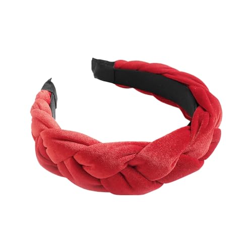 Geflochtenes Haarband, Samt, geflochtenes Stirnband, Damen, breites Vintage-gepolstertes Stirnband für Frauen und Mädchen Joggen Stirnband Damen (Red, One Size) von QUINTRA