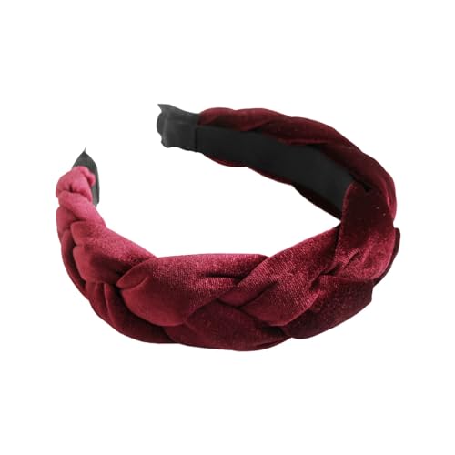 Geflochtenes Haarband, Samt, geflochtenes Stirnband, Damen, breites Vintage-gepolstertes Stirnband für Frauen und Mädchen Joggen Stirnband Damen (Wine, One Size) von QUINTRA