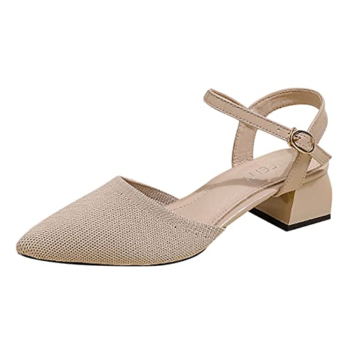 QUINTRA Damen Bequeme Abendschuhe Spitzschuh Mesh Knit Single Schuhe Elegante Schnalle Business Casual Schuhe Damenschuhe Weite H 41 Neu (Beige, 40) von QUINTRA