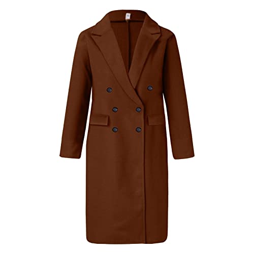 QUINTRA Damen Herbst und Winter einfache zweireihige langärmlige Wolljacke mit Reversknopf Festlicher Wintermantel Damen (Brown, XL) von QUINTRA