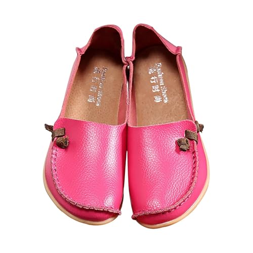 QUINTRA Damen Loafer Runde Zehe Casual Slip On Slides Bootsschuhe Bequeme Flache Schuhe für die Arbeit Fahren (Watermelon Red, 38) von QUINTRA