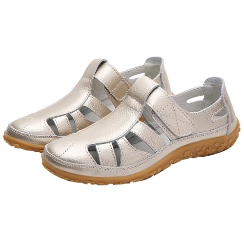 QUINTRA Damen PU Keilsandalen Geschlossene Zehen Ausgehöhlte atmungsaktive Outdoor-Sportsandale Anti-Rutsch-Freizeit-Sportschuhe (Gold, 36) von QUINTRA