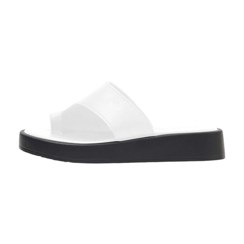 QUINTRA Damen PU Slip On Slides Sandalen Anti-Rutsch Weiche Sohle Lässige Outdoor-String-Sandale Elegante Sommerschuhe (White, 37) von QUINTRA