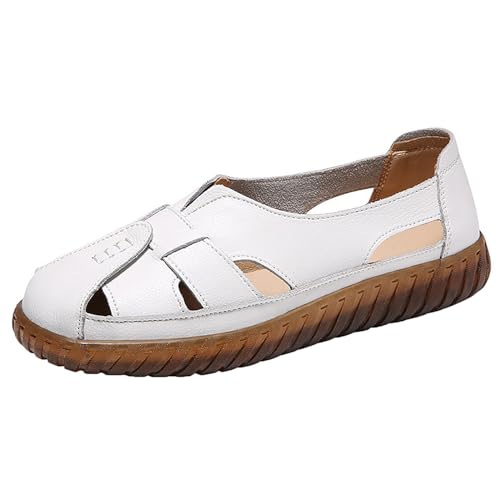 QUINTRA Damen PU flache Sandalen geschlossene Zehen Ausschnitt atmungsaktive Outdoor-Sportsandale lässige Sommer-Sportschuhe (White, 39) von QUINTRA