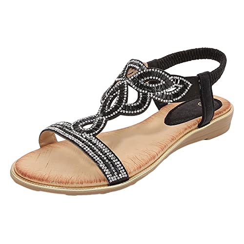 QUINTRA Damen Sommer Mode Hohl Strass Flachboden Böhmische Bequeme Große Größe Strand Schuhe Sandalen Damenschuhe Mokassin von QUINTRA