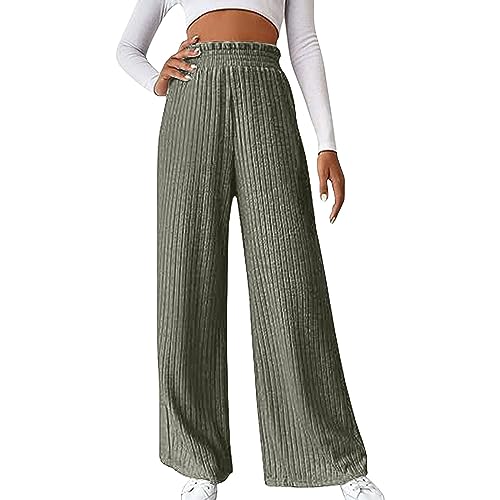 QUINTRA Einfarbige, lockere Strickhose für Damen Hose Mit Weitem Bein Damen (Green, XXL) von QUINTRA