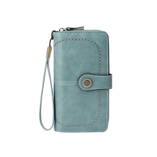 QUINTRA Kleine Bifold-Ledergeldbörsen für Damen, Damenarmband mit Kartenfächern, Ausweisfenster und Reißverschluss Klein Geldbörsen Damen (Light Blue, One Size) von QUINTRA