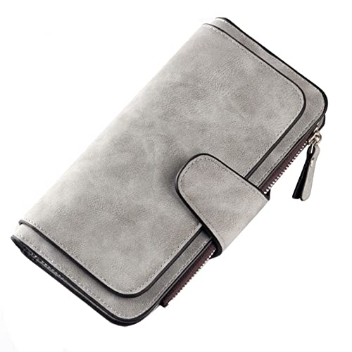 QUINTRA Mode Frauen Brieftasche Kupplung Kartenhalter Geldbörse Dame Lange Handtasche Multi Card Buckle Wallet Schlüsselband Mädchen Glitzer (Grey, One Size) von QUINTRA