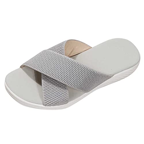 QUINTRA Mode Frühling Sommer Damen Hausschuhe Flache Weiche Sohle Offene Spitze Leicht Bequem Einfarbig Einfacher Strandstil Silber Schuhe Damen (Grey, 37) von QUINTRA