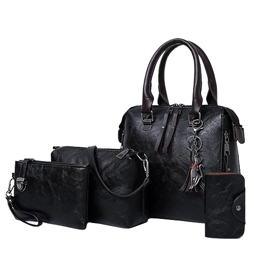 QUINTRA Tragetaschen-Set für Damen, modische Handtaschen, Geldbörse, Tragetasche, Schultertasche, Henkel oben, Satchel-Geldbeutel-Set, 4-teilig Taschen Organisator Für Shopper (Black, One Size) von QUINTRA