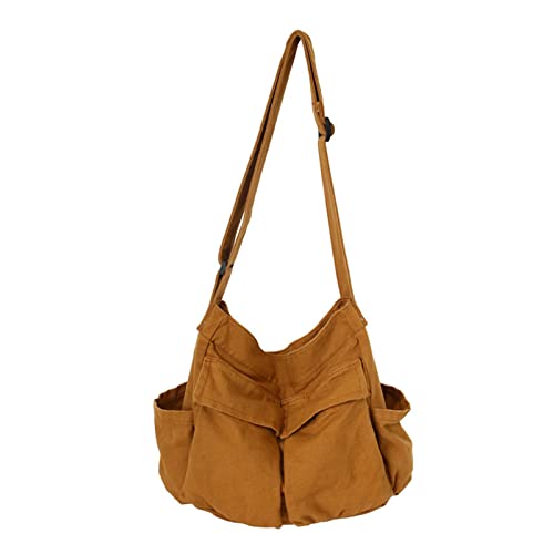 QUINTRA Umhängetasche aus Segeltuch, große Umhängetasche mit Taschen, Umhängetasche aus Segeltuch für Teenager, Mädchen, Frauen Männer Umhängetaschen Klein (Brown, One Size) von QUINTRA