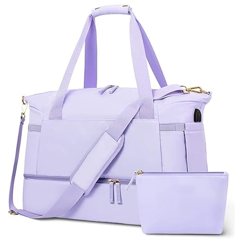 Sporttasche für Damen, 37 l, Sport-Reisetasche mit USB-Ladeanschluss, Übernachtungstasche Reise Taschen Herren (Purple, One Size) von QUINTRA