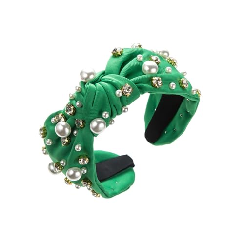 Stirnband Damen Diamond Pearl Denim Stoff Stirnband High Head Haarschmuck Stirnbänder Mädchen Kinder (Green, One Size) von QUINTRA