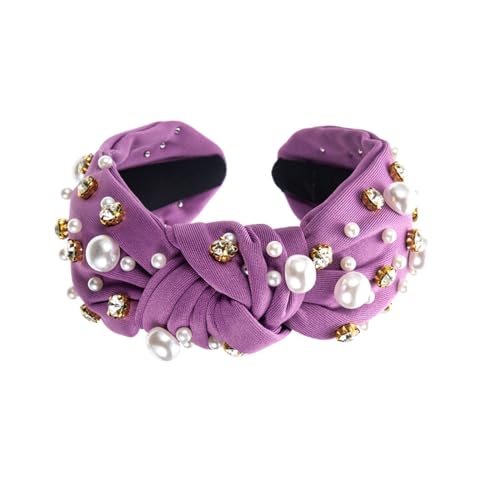 Stirnband Damen Diamond Pearl Denim Stoff Stirnband High Head Haarschmuck Stirnbänder Mädchen Kinder (Purple, One Size) von QUINTRA