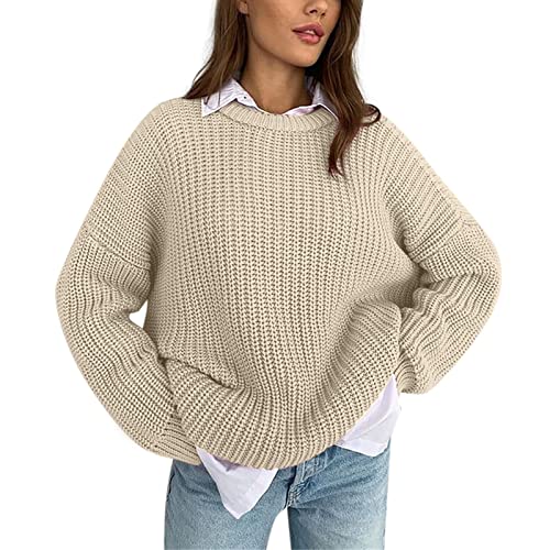 beiläufige lose Faule Wind-Strickjacke-Frauen-Oberbekleidungs-Pullover-Langarm-Rundhals-Strickpullover Günstige Pullover Damen (A, S) von QUINTRA