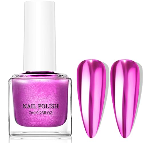 Metallic Nagellack Hot Pink Nagellack Schnell Trocknend Atmungsaktiv Spiegel Metallic Effekt Nail Art Polish Long Lasting Pink Mirror Nail Polish Wasserbasis Formel Nagellack von QUIWEN