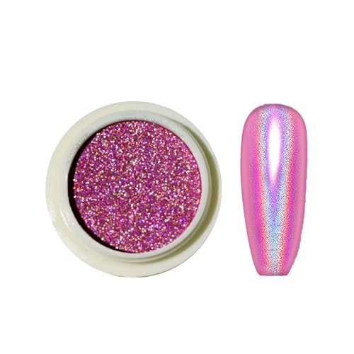 Pink Holographic Chrome Nail Powder Laser Rainbow Mirror Effect Pink Chrome Nail Powder, Holographic Powder for Nails, Gel Polish Chrome Powder for Nail Art Design Decoration von QUIWEN