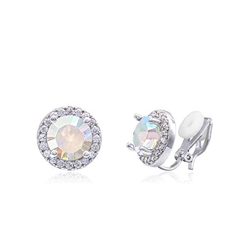 QUKE 8MM AB Farbe Zirkonia Kristall Ohrclips Clip Auf Runden Nicht Durchbohrte Ohrstecker Ohrringe Für Frauen Mädchen von QUKE