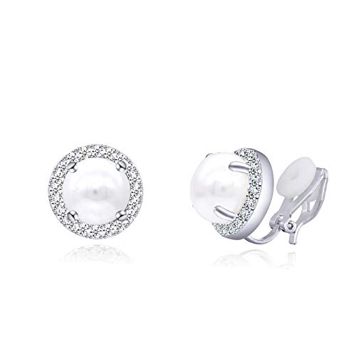 QUKE 8mm Simulierte Perle CZ Kristall Runde Ohrclips Nicht Ohrstecker Eleganter Schmuck Für Frauen Mädchen von QUKE
