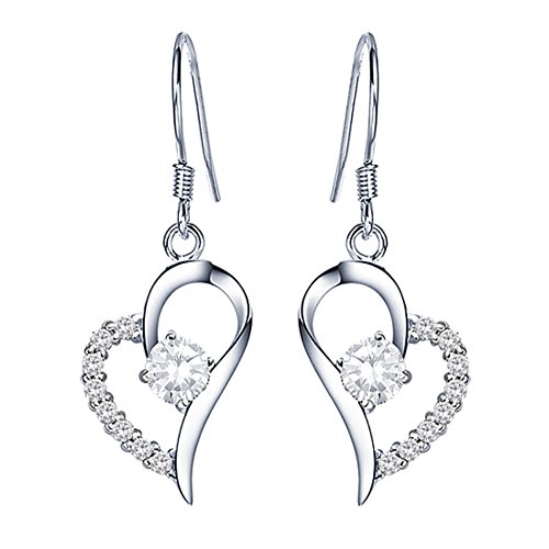 QUKE 925 Sterling Silber Herz Shape Zirkonia Kristall Ohrhänger hängend Ohrringe Damen Modeschmuck von QUKE