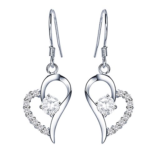 QUKE 925 Sterling Silber Herz Shape Zirkonia Kristall Ohrhänger hängend Ohrringe Damen Modeschmuck von QUKE