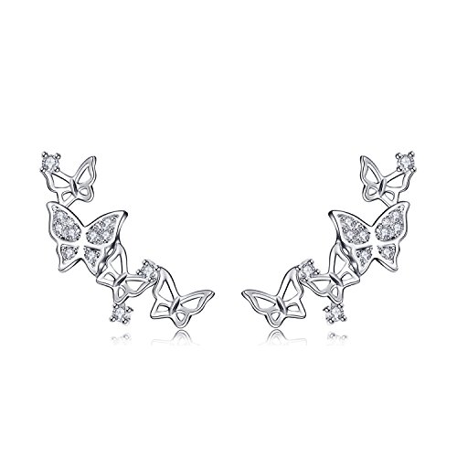 QUKE 925 Sterling Silber Zirkonia Kristall 3D Schmetterling Design Ear Cuff Braut Ohrstecker Ohrringe von QUKE