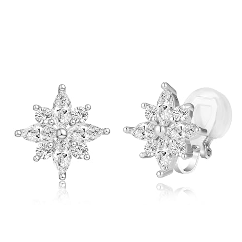 QUKE Blütenform Zirkonia Kristall Ohrclips Ohrstecker Clip auf nicht durchbohrte Hochzeit Ohrringe für Bräute von QUKE