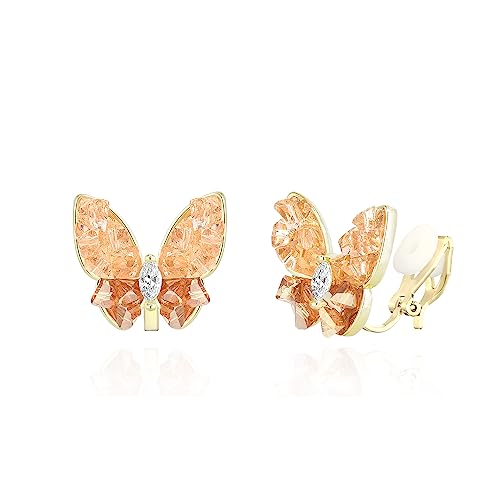 QUKE Champagner Schmetterling Form Shell Clip auf Ohrringe Gold Ton Nicht Pierced Ohr für Frauen Mädchen von QUKE