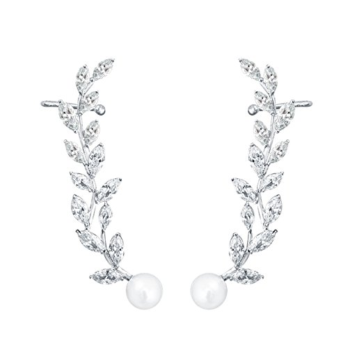 QUKE Damen künstliche Perle Blatt Shape Zirkonia Kristall Ear Cuff ganzes ohr ohrstecker Brauthochzeits von QUKE