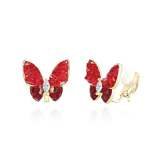 QUKE Rote Schmetterling Form Shell Clip auf Ohrringe Goldene nicht durchbohrte Ohrstecker für Frauen Mädchen QUKE Rote Schmetterling Form Shell Clip auf Ohrringe Goldene nicht durchbohrte Ohrstecker für Frauen Mädchen von QUKE