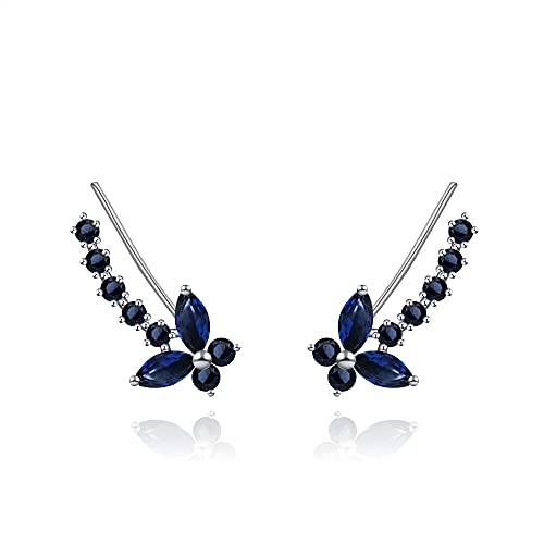 QUKE Schmetterling Form Blau Zirkon Kristall Ohrklemmen Wrap Ohr Ranken Climbers Ohrringe für Frauen Mädchen von QUKE