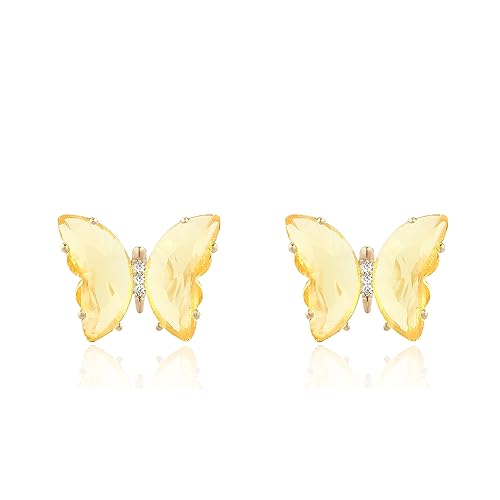 QUKE Schmetterling Form Gelb Kristall Gold Ohrstecker Pierced Ohrringe für Frauen Mädchen von QUKE
