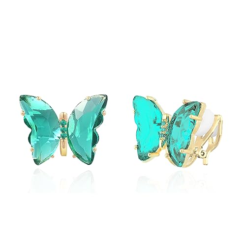 QUKE Schmetterling Form Grün Kristall Ohrclips Ohrstecker Ohrringe Gold Nicht Durchbohrt Ohrstecker für Frauen Mädchen von QUKE