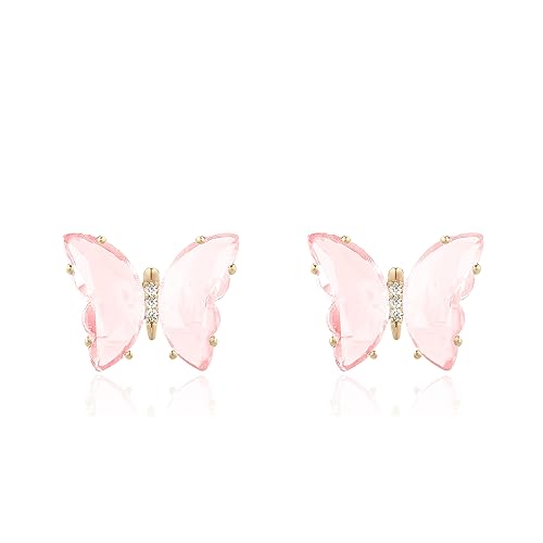 QUKE Schmetterling Form Rosa Kristall Gold Ohrstecker Pierced Ohrringe für Frauen Mädchen QUKE Schmetterling Form Rosa Kristall Gold Ohrstecker Pierced Ohrringe für Frauen Mädchen von QUKE