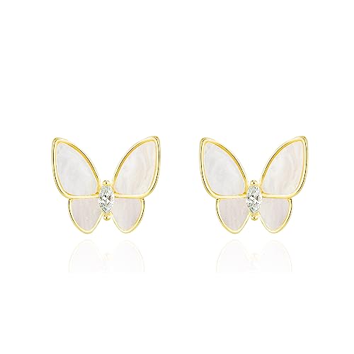 QUKE Schmetterling Form Weiß Muschel Ohrstecker Ohrringe Durchbohrt Gestochen Gold Ohrstecker für Frauen Mädchen von QUKE