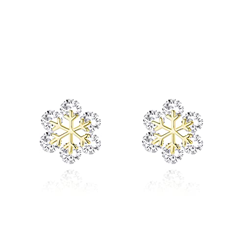 QUKE Schneeflocke Form Gold Ohrstecker Zirkonia Kristall Gestochen Ohrringe für Frauen Mädchen von QUKE